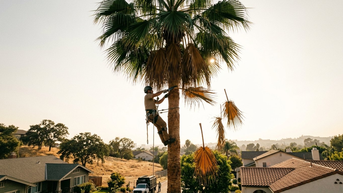 Palm Tree Services work on a Los Angeles property